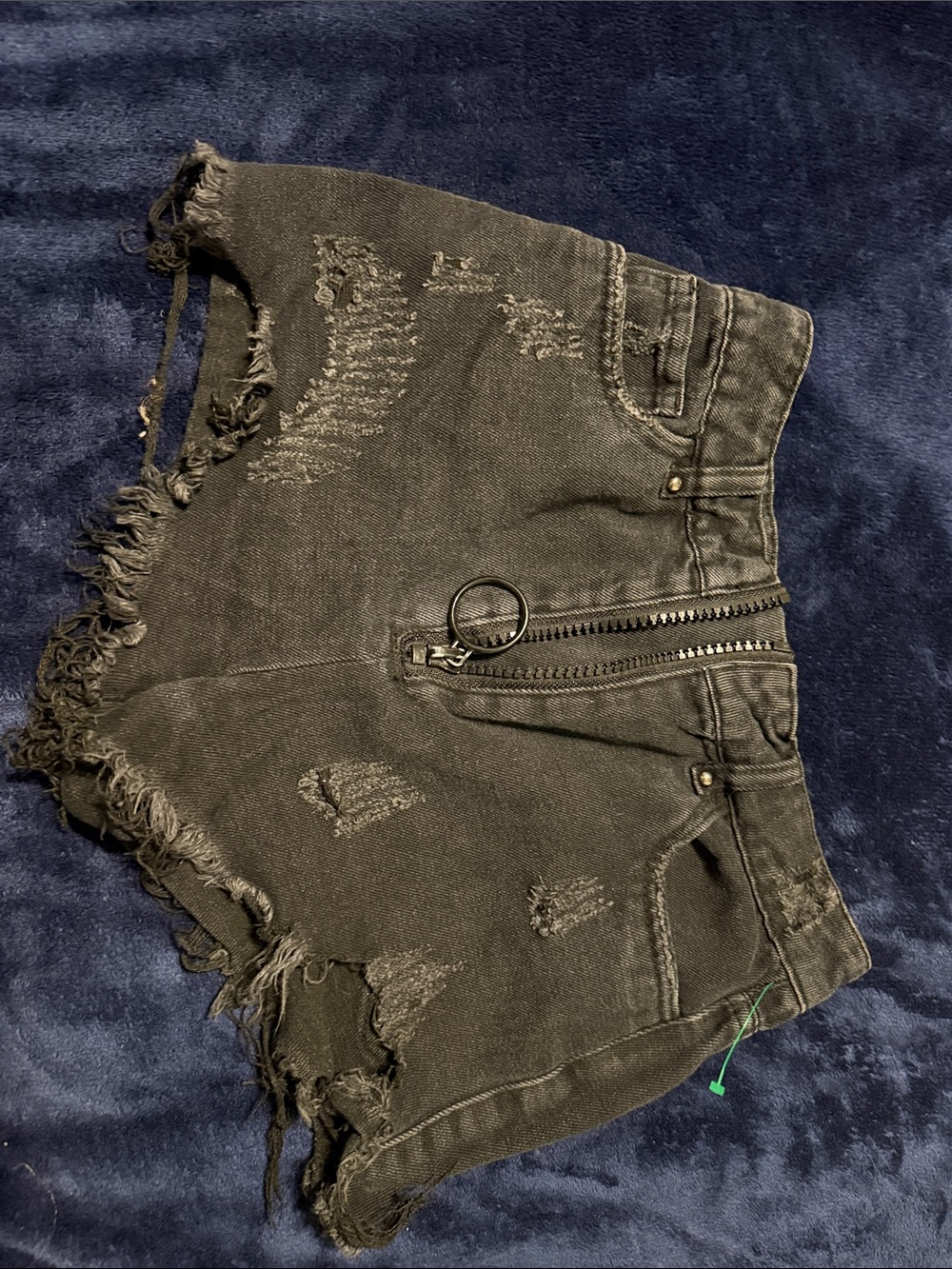 Forever 21 Black Distressed High-Rise Denim Shorts with Ring Zip